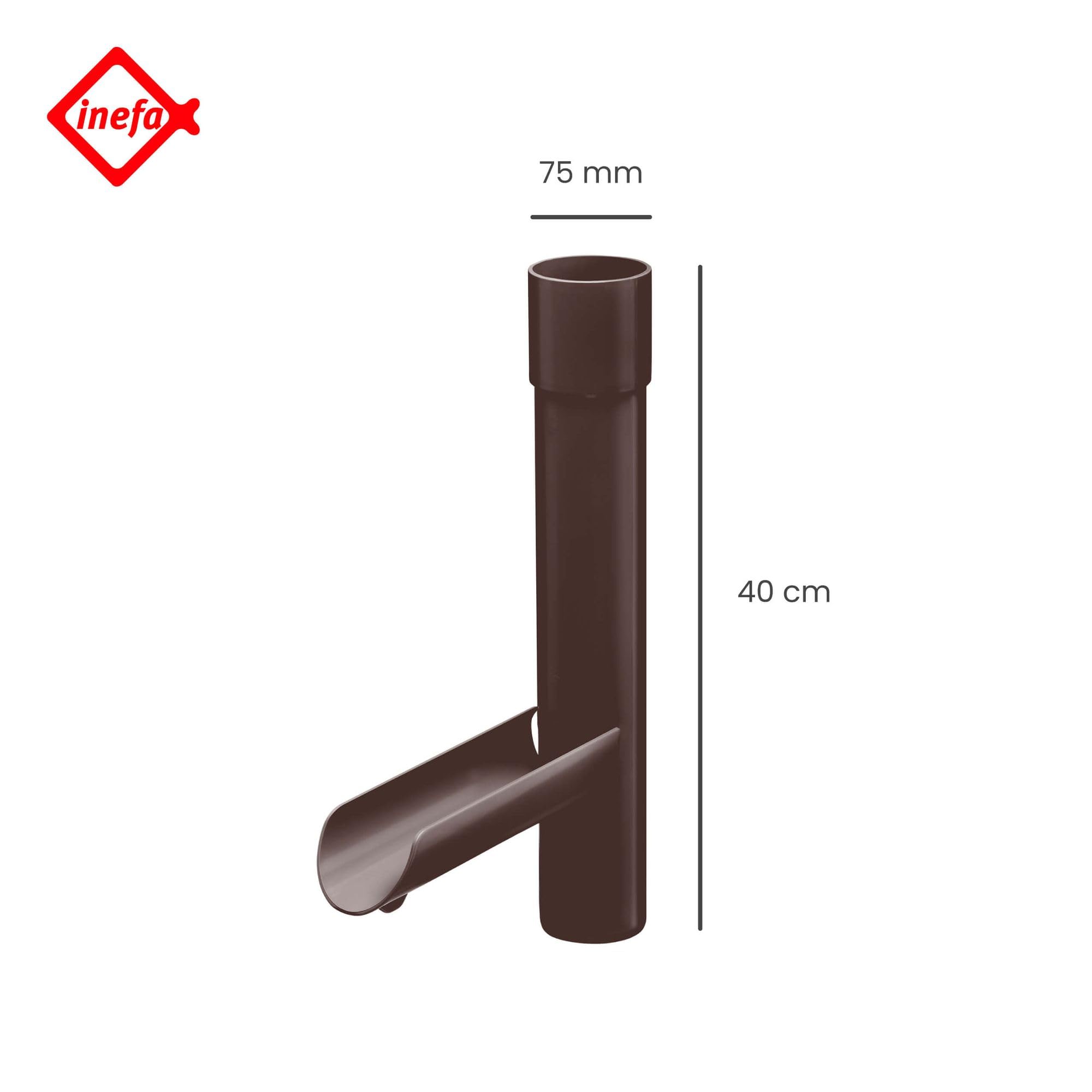 INEFA Regensammler für Fallrohr, PVC DN75 / 75mm Dunkelbraun Wasserklappe für Regenfallrohr, Dachrinnenzubehör, Made in Germany