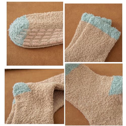 Image of Non Slip Fuzzy Socks Winter Women Cozy Hospital Socks,Cozy Hospital Socks Warm Fluffy Slipper Socks with Grips Home Grip Socks (5 Pairs,Multicolor)