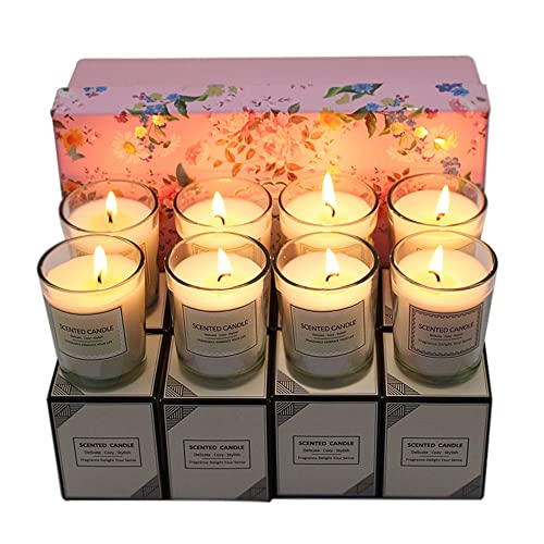 Lot de 8 bougies parfumées Jasmin, rose, vanille, poire, freesia, orange sang, jacinthe, sel de mer, sauge, pêche blanche, cire de soja naturelle, cadeau pour femme Cover