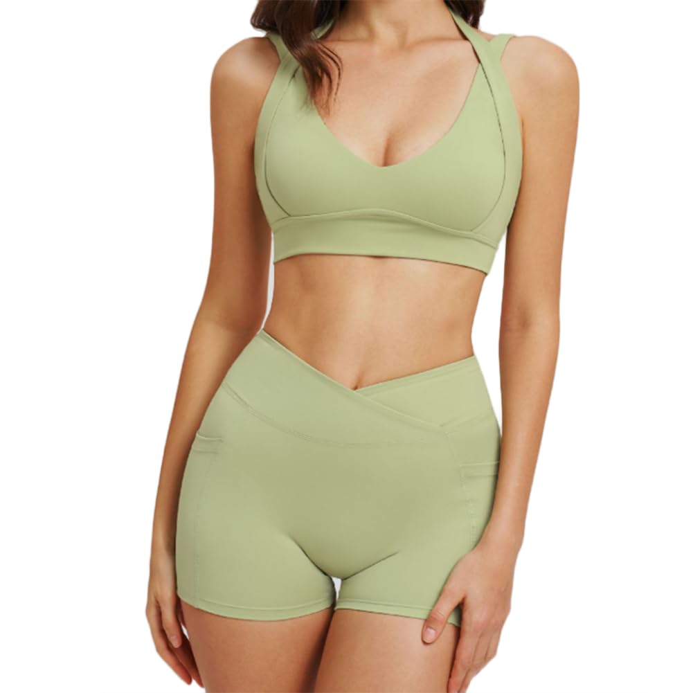 XYFfybhsd 2 Piece Fitness Yoga Set Running Sportswear Lightweight Quick Dry Women(Size:M,Color:Green)