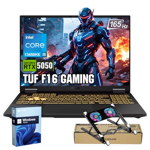 ASUS TUF Gaming F16 5050 Gaming Laptop, Intel Core i5-13450HX, 16' FHD+ 165Hz Anti-Glare 100% sRGB, GeForce RTX 5050, 16GB DDR5, 1TB SSD, RGB Backlit KB, IR Camera, HDMI, Windows 11 Home, w/Bundle