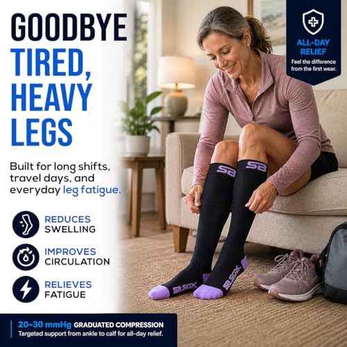 Image of SB SOX Compression Socks for Men & Women (20-30mmHg) - Best Compression Socks for Flying, Medical, Sports, Wide Calf Fit, and Daily Wear