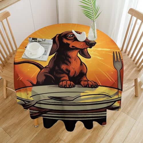 Nappe ronde teckel 152cm lavable, protection de table ronde antitache et imperméable chic - 4
