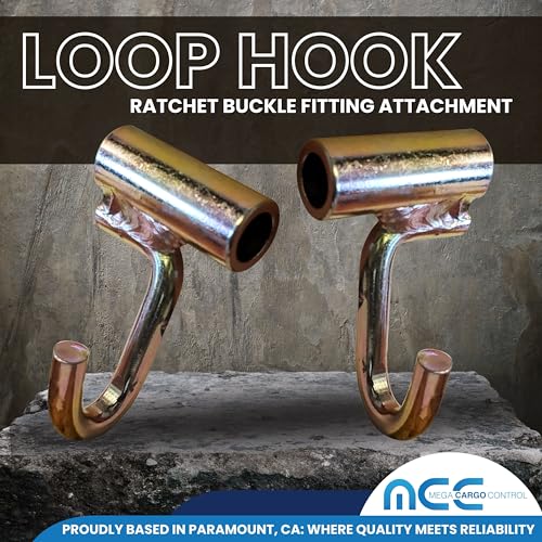 Image of Mega Cargo Control Looped J Hook Replacement Ratchet Fittings | for Ratchet Buckles and Tie Down Straps | Secure Hooks in Tow Truck Trailer (2-Pack)