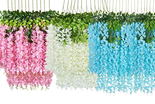 Image of Tia Crafts Polyester Artificial Hanging Flowers For Ceiling Balcony|Wisteria Vine|Home Party Decor Garden Outdoor Greenery Office Wall Decoration|Waterproof Washable-3.7Ft /45 Inch(Mixed,12)