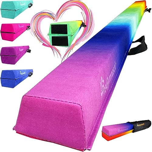 PreGymnastic Folding Balance Beam-Gymnastics Beam-Floor Beam- 8FT/9.5FT -Extra-Firm Suede Cover with Shinning Sticker and Carry Bag for Home/School/Club/Travel