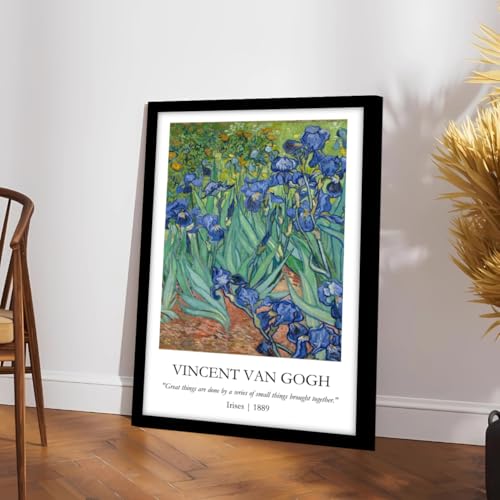 Image of Waltractive Vincent Van Gogh Paintings Framed Poster with Beautiful Quotes - Available in 33x22 and 48x33 CM - Classic Art Poster with sleek Black Frame - Elegant Home and Office Decor (Irises, 13x19 Inch, Framed)