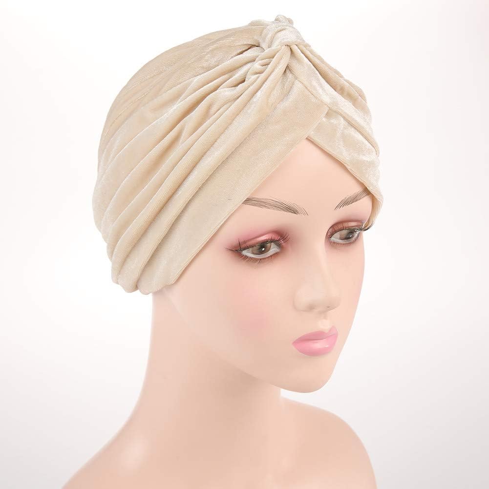 beauty YFJH Pleated Stretch Ruffle Women's Velvet Chemo Turban Hat Wrap Cover - Image 3