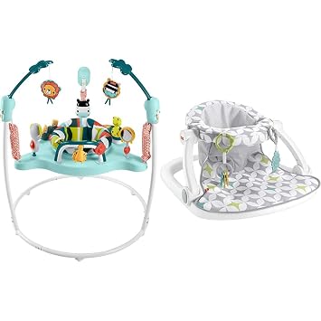 Fisher-Price Baby Bouncer Colorful Corners Jumperoo Activity Center & Portable Baby Chair Sit-Me-Up Floor Seat with Developmental Toys & Machine Washable Seat Pad, Starlight Bursts