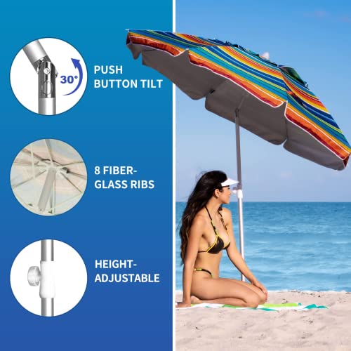 AMMSUN 6.5 ft Beach Umbrellas for Sand Heavy Duty Wind Portable, Outdoor Umbrella with Sand Anchor & Carry Bag, UV 50+ Protection, Push Button Tilt, Ideal for Beach, Patio and Trav image 7