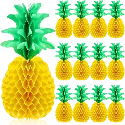 Image of Blulu 14 Inch Pineapple Honeycomb Centerpieces Tissue Paper Pineapple Table Hanging Decorations for Tropical Luau Hawaiian Jungle Party Supplies Favor (12 Pcs)