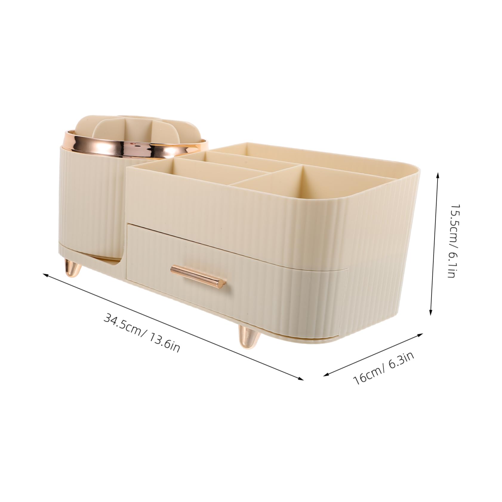 FRCOLOR Make Up Pinselhalter Beige mit Schublade und Fächern Drehbarer Schminkorganizer aus Kunststoff Große Kapazität für Schminktisch und Bad