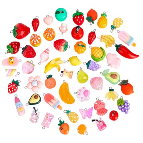 PH PandaHall 54pcs 3D Fruit Resin Charms, Dessert Resin Pendants Strawberry Orange Banana Grape Ice Cream Charm Pendants Colorful Dangle Charm for DIY Earring Necklace Jewelry Keychain Making