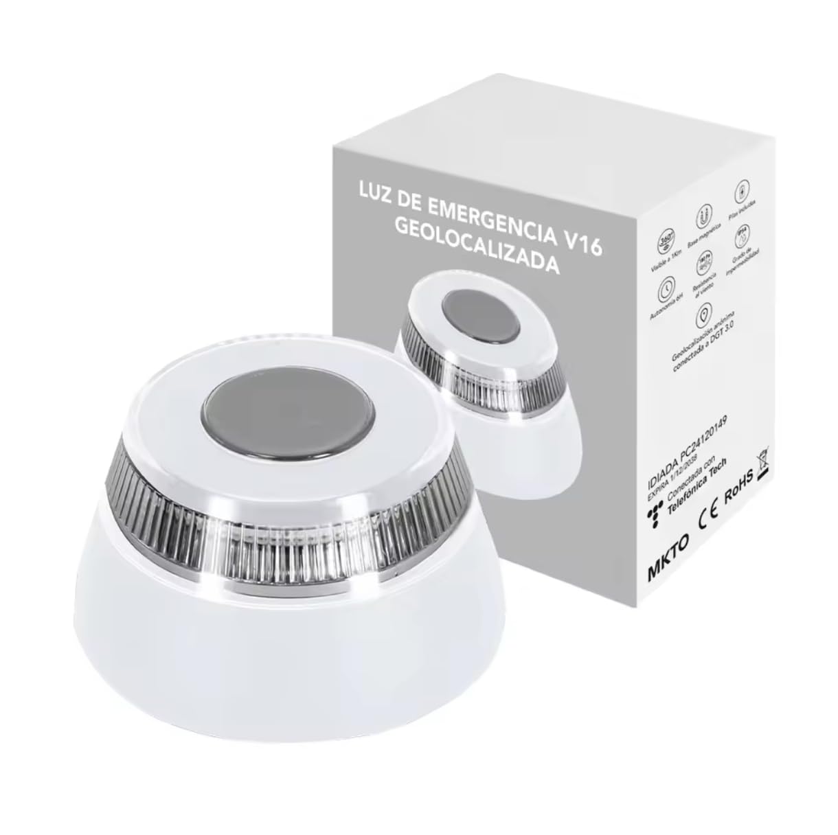 Beacon V16 Geolocated White LED Emergency Light with SOS Button, LED Light, 360 Degree Lighting, Valid Until 2038 with App Included, SIM Card and Data Included
