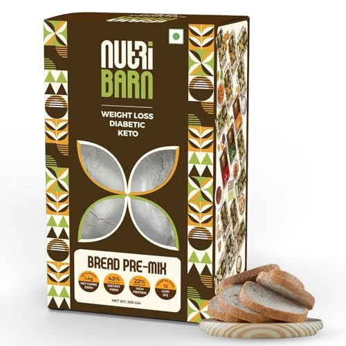 Image of Nutribarn High Protein Low Carb Bread Mix 300 Gms | 28% Protein | 1.4g Net Carbs | Lab Tested Low GI 12 | Diabetic Friendly, Weight Management Pizza Bread | 300g (1 Pack)