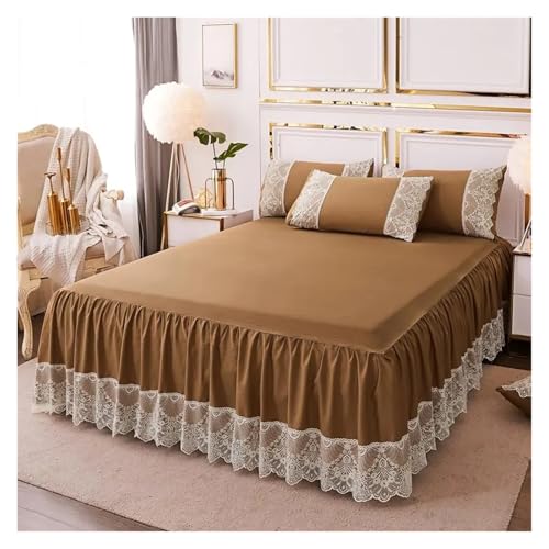 Falda de cama de encaje lavada juego de cama con fundas de almohada 3