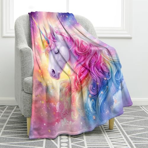 Jekeno Starry Sky Unicorn Blanket Colorful Gifts for Women Kids Girls Boys Mom Wife Female Friends Halloween Birthday Home Bedroom Living Room Mysterious Decor Throw Pink 60"x80"