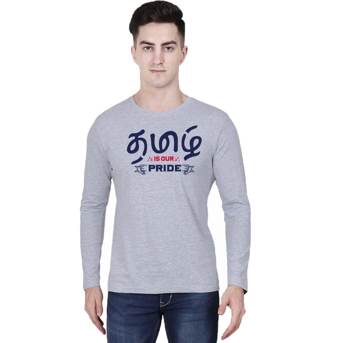 Crazy PunchTamil is Our Pride Men Sleeve Grey Melange Quotes T Shirt
