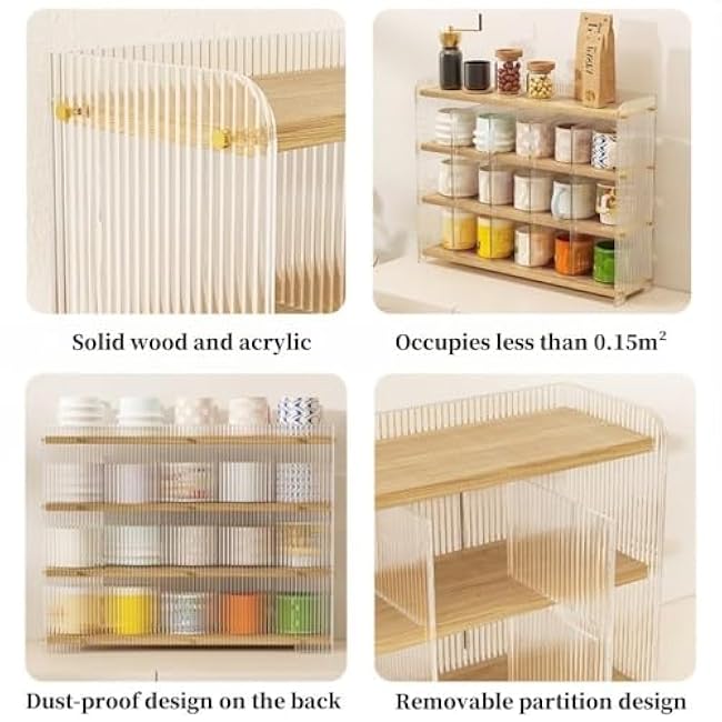 ZAIHW Acrylic Mug Display Rack with Removable Dividers Clear Coffee Cup Organizer Space-Saving Multi-Layer Counter Stand for Kitchen Heavy Duty(Natural,4 Tier)