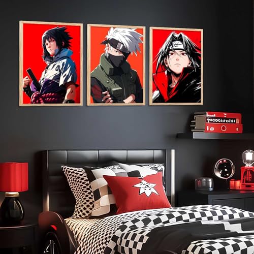 Image of walllane Japanese Anime Framed Posters for Living Room Bedroom Gaming Room | Japanese Anime Characters Aesthetic Poster with Frames Wall Decor Set Of 3 (10 X 13 inch)
