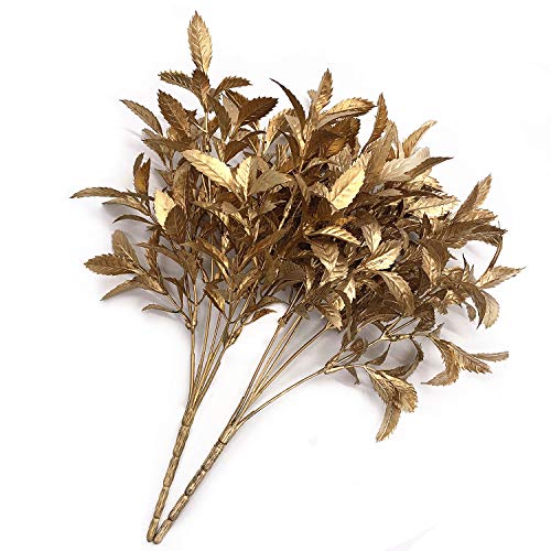 Cattree Artificial Plants For Christmas, Plastic Grass Faux Shrubs Fake Leaves Simulation Bushes Home Indoor Outdoor Garden Wedding Festival Decoration Hall Office Table Planter Filler – Gold 2 Pack #TOP5