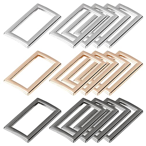 Image of GORGECRAFT 1 Box 3 Colors 15PCS Metal Flat Rectangle Rings Buckle 1 inch(25mm) Square Strap Webbing Belt Rings Rectangular Metal Loops Strap for Bag Belt Strap Heavy Duty, Gun Black Gold Silver