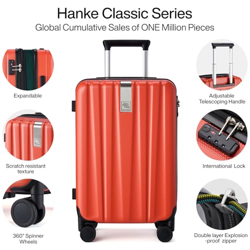 Image of Hanke Expandable Hard Shell Luggage Sets 2 piece Carry on Luggage with Wheels Suitcases Lightweight Checked TSA Luggage Rolling Large Suitcase Travel Luggage Bag Woman Men 20 /29 Inch(Orange)