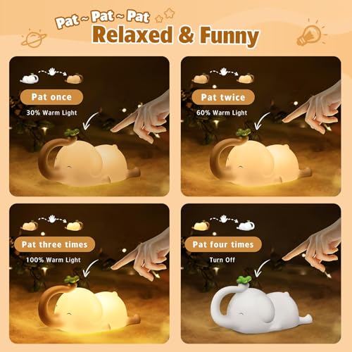 Image of Kids Night Light,Rechargeable Cute Lamp with 3-Level Brightness,Silicone LED Elephant Night Lamp,Kids Night Lights for Bedroom,Baby Nursery and Study Desk-Christmas Night Light
