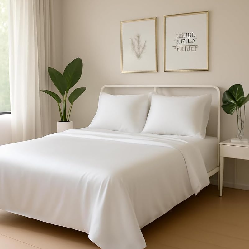 Image of Day Care-Luxury Satin Flat Single Bed (60x90 Inchs) Bedsheet|Ultra Soft Silky Smooth Touch|Breathable, Lightweight & Skin Friendly|Wrinkle Resistant|White