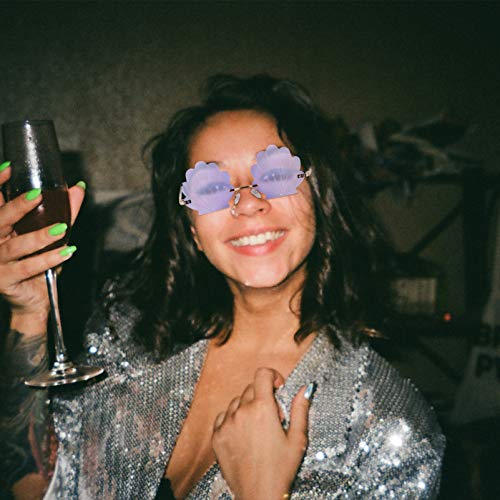 1Pc Fashion Sunglasses Shell Shaped Eyeglasses Rimless Wave Sunglasses for Adults Party Glasses (Purple)2