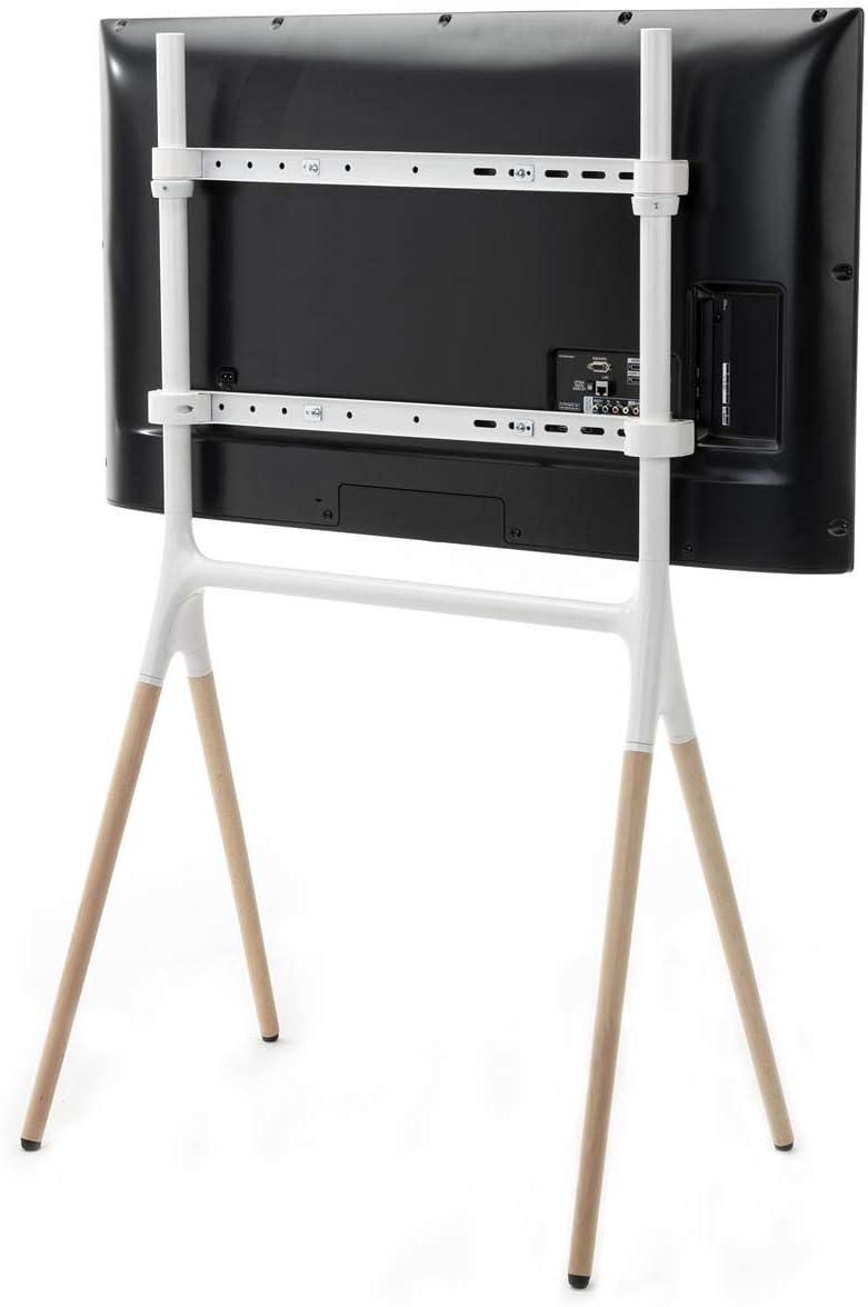 Displays2go Sawhorse Artistic TV Stand, 49" - 70", Wooden Legs – Black/Walnut (ARTTV70B)