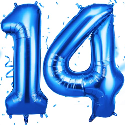 OFFCUP 40 Inch Number 14 Balloon Large Foil Balloons Self Inflating Helium Balloon Decorations Supplies for Boys Girls Women Men Birtyday Wedding Party Anniversary Graduation (Blue 14)