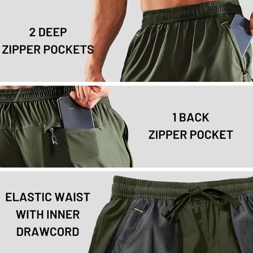 Image of MIER Men's Quick Dry Running Shorts with Zipper Pocket Elastic Waist Athletic Workout Exercise Shorts