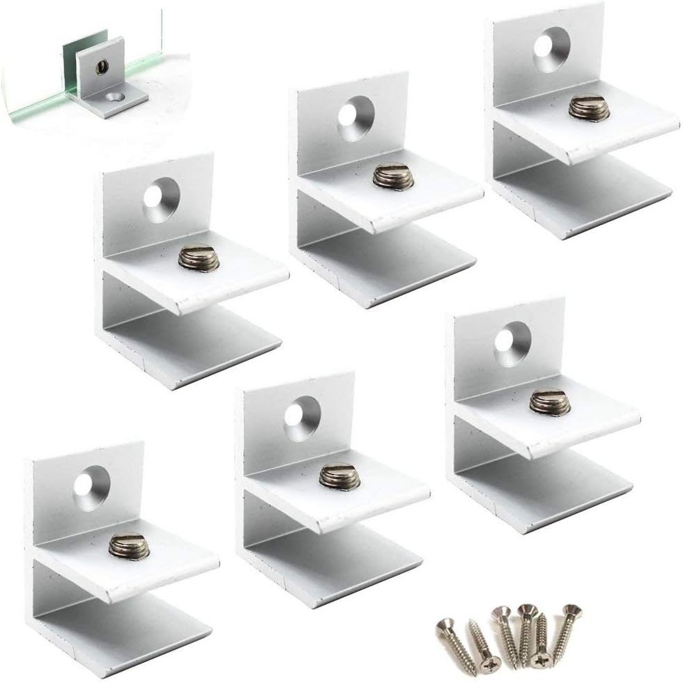 F Shape Glass Clamp Aluminium Alloy Glass Support Bracket Fit for 5-10mm Glass Thickness Come with Screws (Pack of 6)
