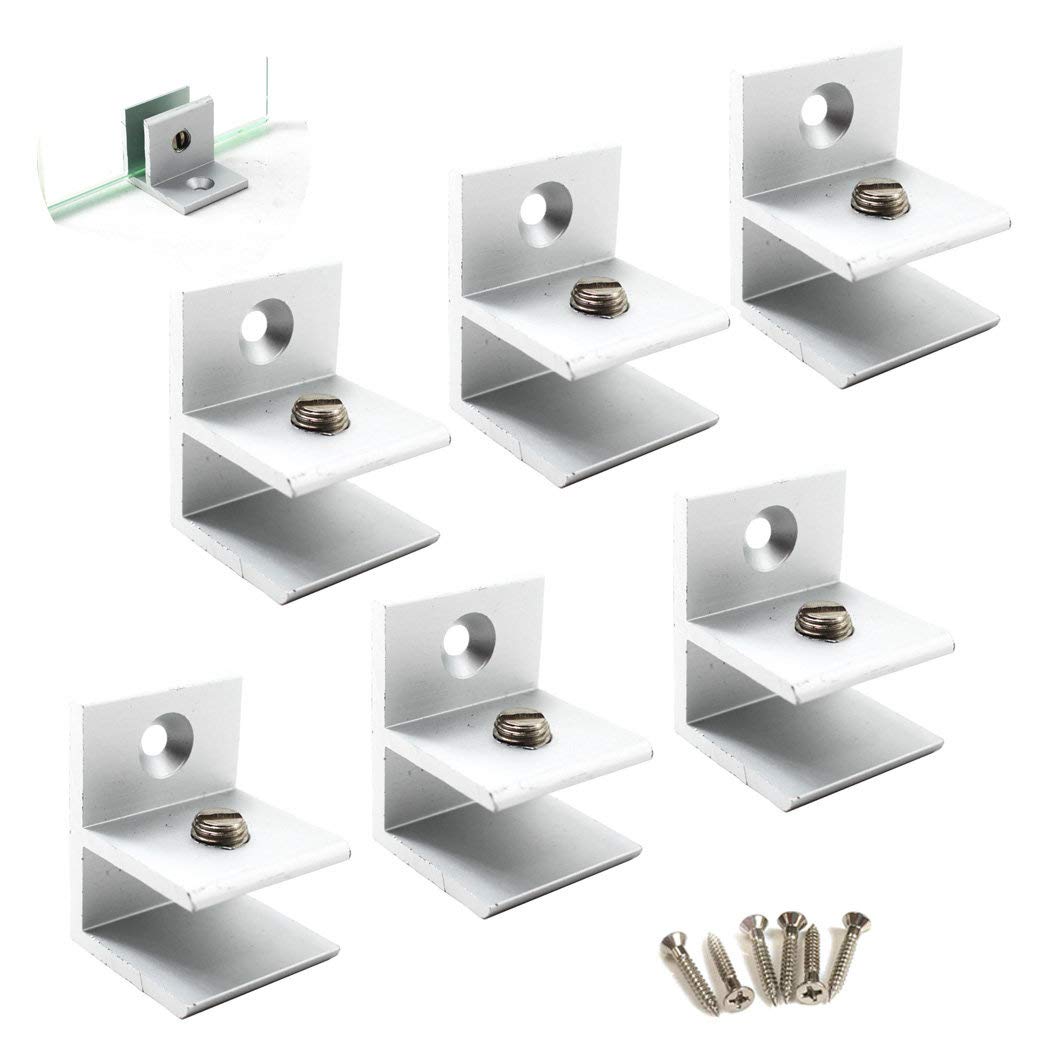 F Shape Glass Clamp Aluminium Alloy Glass Support Bracket Fit for 5-10mm Glass Thickness Come with Screws (Pack of 6)