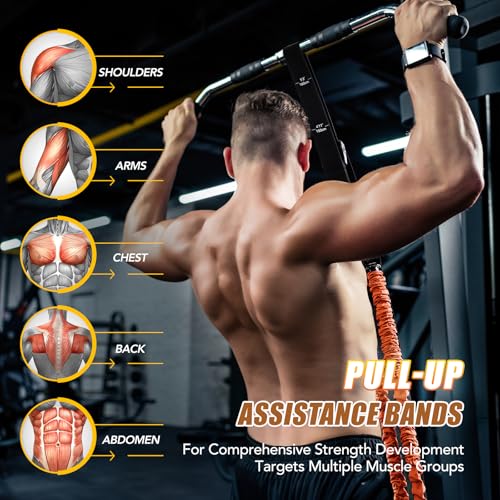 Image of ALongSong Pull Up Assistance Bands with Foot Support Pedal - Upgraded Heavy Duty Resistance Bands Adjustable Weight /Height with Bands&Measured Strap for Strength Training Home Gym