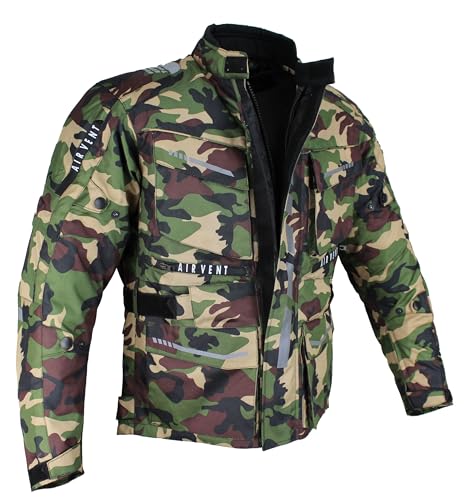 Herren Motorrad Jacke Textiljacke Biker Touring Jacke Motosport Sutzjacke Wassedicht mit Protektoren Racing Quad Jacke Polyester (DE/NL/SE/PL, Alphanumerisch, L, Regular, Regular, Camouflage Grün)