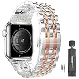 PUGO TOP Replacement for Stainless Steel Metal Apple Watch Band 44mm Series 5 4 42mm Iwatch Replacement Band Series 3/2/1 for Women Men (42/44mm, Rose Gold)