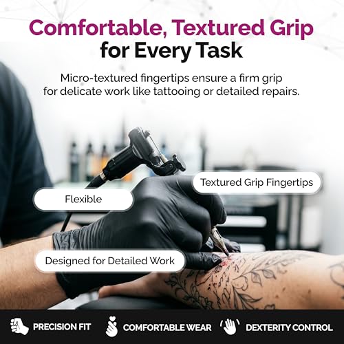 Image of GripProtect Precise Black Nitrile Gloves 4 Mil, Chemical Resistant Gloves | Small Textured Grip for Mechanics, Tattoos, Food Prep & Cleaning - Medical Grade Disposable Gloves