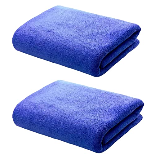 Essuie Main Eponge 50x50cm avec Œillet d'attache Doux pour La Peau - Lot de Serviette Main en Microfibre avec Accroche - Torchon Ultra Absorbant A Susppendre - Ideal Cuisine Et Salle De Bain (2BLEU)