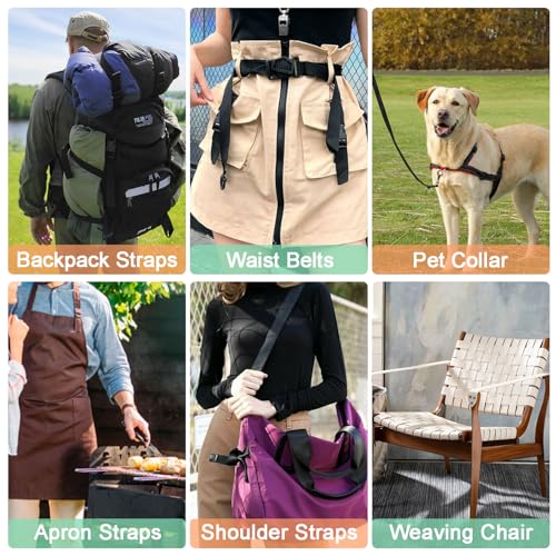 Image of CooBigo 12 Yards Webbing 1 inch & 1.5 inch & 2 inch Polypropylene Webbing Strap 1 Inch 1.5 Inch 2 Inch Wide Webbing Strapping for Bags /Lawn Chair /Pool Solar Cover DIY Crafting