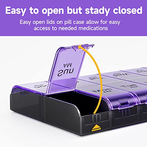 Image of Weekly AM PM Extra Large Pill Organizer, 7 Day Pill Case 2 Times a Day, XL Day Night Pill Case Twice a Day, Oversized Daily Medicine Organizer for Vitamin, Pill Container (Purple) | Easy-Open,High-Capacity,Easy-Open,Senior-Friendly,AM /PM,Weekly-Tracking,BPA-Free,Long-Lasting