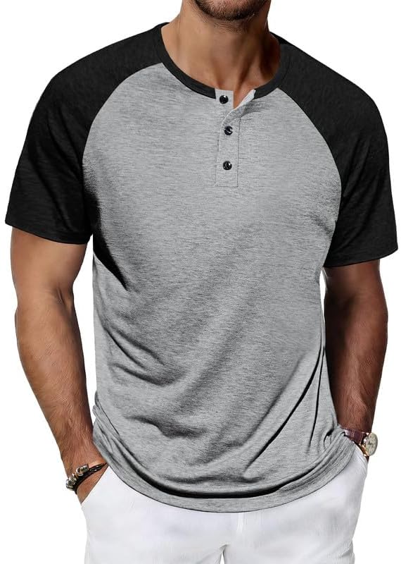 Men's Henley Shirts Cotton T-Shirt Short Sleeve/Long Sleeve Shirt Casual Stylish