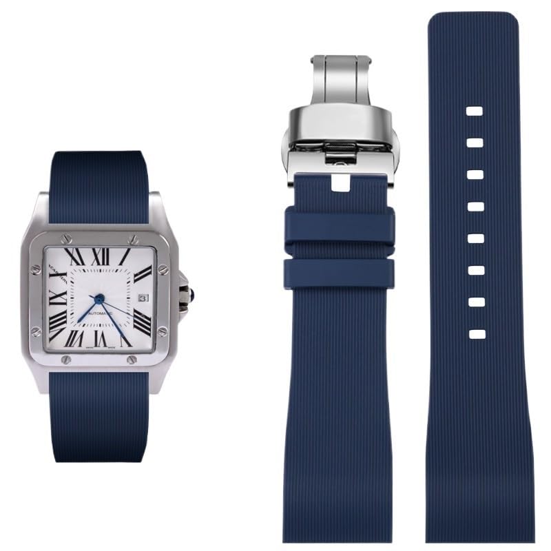Bracelets de montre en caoutchouc Santos 100 bleu de haute finition 20mm