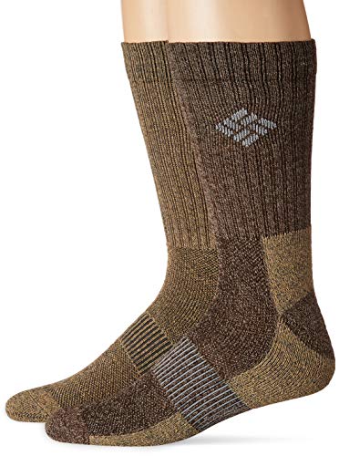 Columbia Men's 4 Pack Mid-Calf Moisture Control Ribbed Crew Socks, Brown/Khaki Marl, 6-12