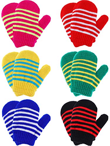 Boao 6 Pairs Stretch Mittens Winter Warm Knitted Gloves for Halloween Party Kids Toddler Supplies (Color 1)