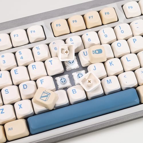Image of KBDiy Soymilk KOA Profile Keycaps Set, 140 Keys Dye-Sublimation PBT Cute Custom Keycaps, Compatible with 60% 75% 100% Cherry Gateron MX Switches Mechanical Keyboards(ONLY KEYCAPS)