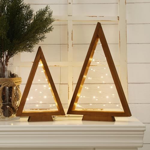 Christmas Decorations-2PCS Light Up Wooden Christmas Tree- Handma...