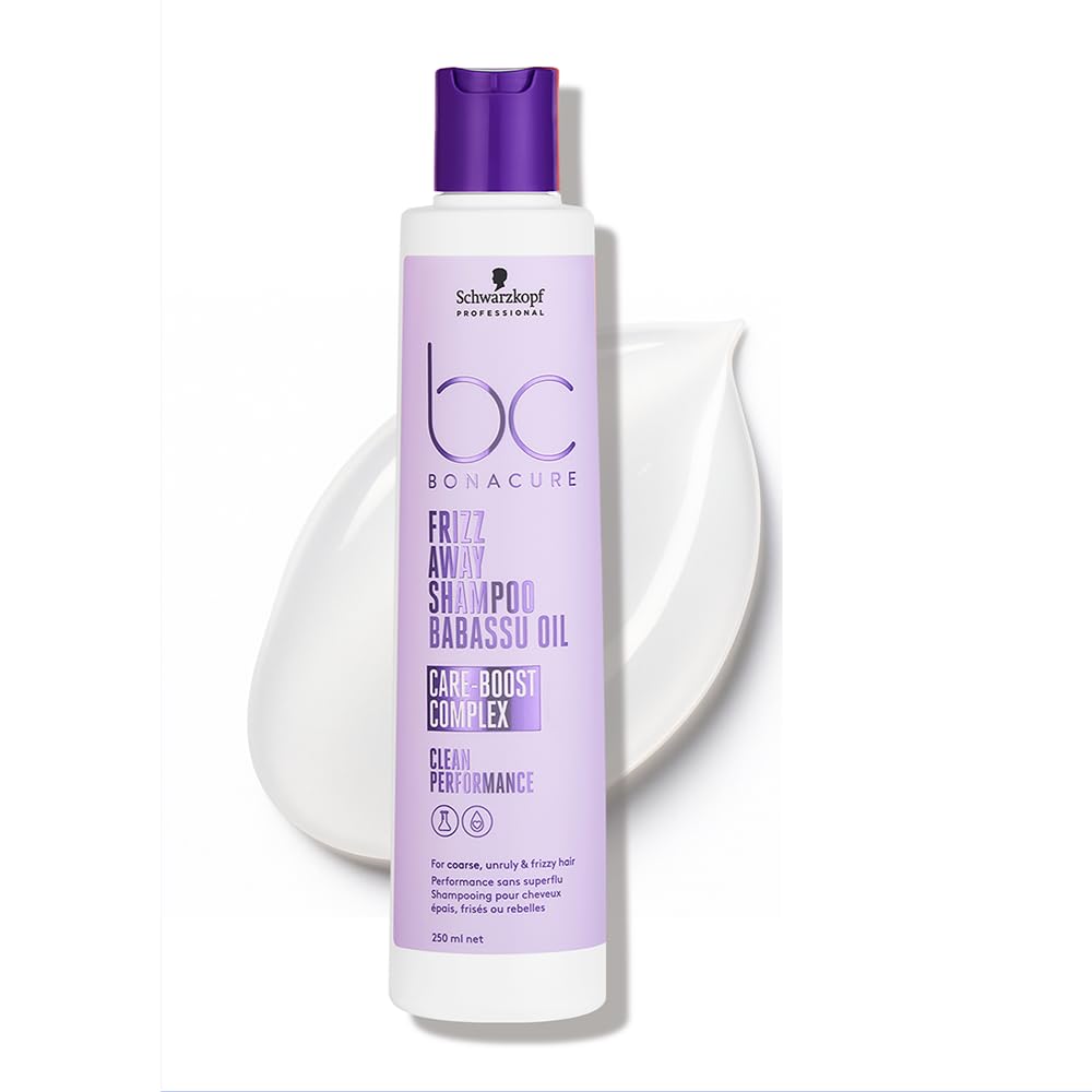 Schwarzkopf Professional Bonacure Frizz Away Shampoo For Men & Women | Anti-Frizz & Smoothing Formula with Babassu Oil | Tames Unruly Hair & Enhances Shine (250ml)