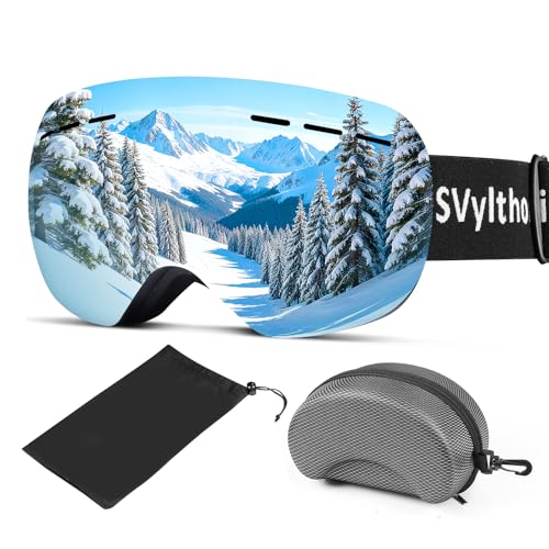 SVylthorix Silver Ski Goggles with Storage Pouch & Case - Snowboard Goggles for Men Women Youth, 100% UV Protection/Anti Fog